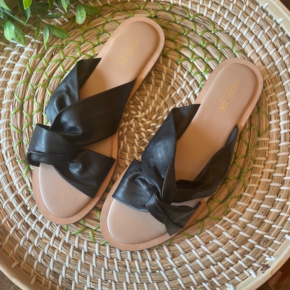 Rachel Zoe Shoes - Rachel Zoe Black Hampton Knot Slide On Sandals